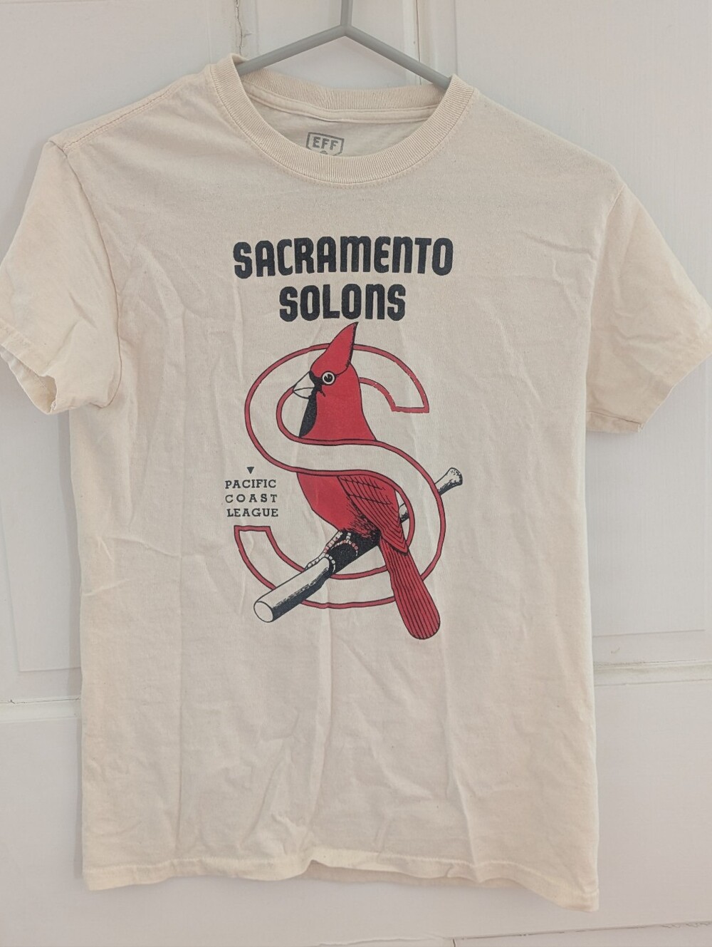 Ebbets Field Flannel Sacramento Solons Cardinal Graphic Tee - Cream, Men's Small